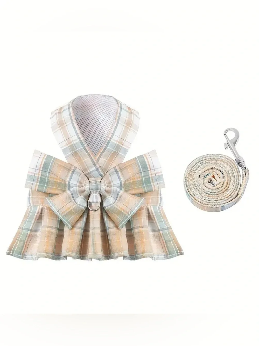 Plaid Bow Dog and Cat Leash yellow